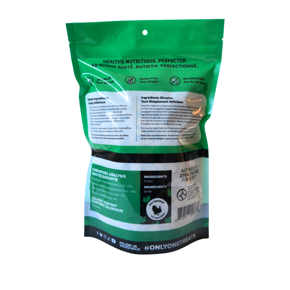 Green pet food packaging with text and branding on a white background